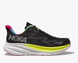 Black / Light Green HOKA Clifton 9 Men's Running Shoes | 4275831-TA