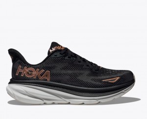 Black / Rose Gold HOKA Clifton 9 Women's Running Shoes | 9251680-CF