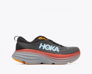 Dark Grey / Red / Black HOKA Bondi 8 Men's Running Shoes | 2713546-DZ