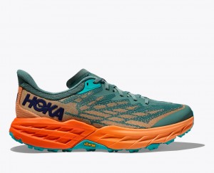 Green / Orange HOKA Speedgoat 5 Men's Trail Running Shoes | 1045627-SE