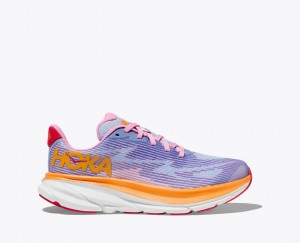 Light Purple / Orange / Pink HOKA Clifton 9 Kids' Running Shoes | 2035471-HJ