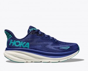 Navy / Turquoise HOKA Clifton 9 Women's Running Shoes | 3560129-PC