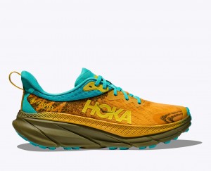 Orange / Olive / Turquoise HOKA Challenger 7 GTX Men's Trail Running Shoes | 3965420-UL