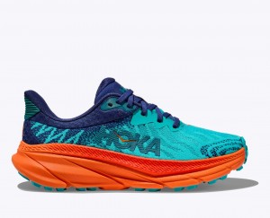 Turquoise / Orange HOKA Challenger 7 Men's Trail Running Shoes | 2813604-XS