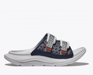 White / Grey HOKA Ora Luxe Men's Slide | 2739501-NV