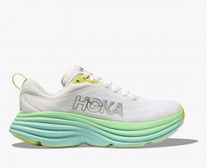 White / Light Green HOKA Bondi 8 Women's Running Shoes | 8960275-JL