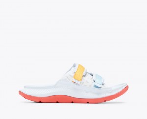 White / Orange / Blue HOKA Ora Luxe Men's Slide | 9148507-XG