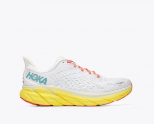 White / Yellow HOKA Clifton 8 Men's Running Shoes | 2398715-OM