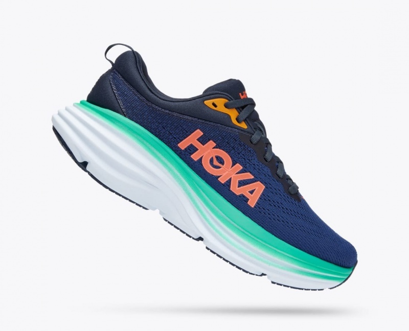 Dark Blue / Turquoise HOKA Bondi 8 Women's Running Shoes | 8305142-JZ