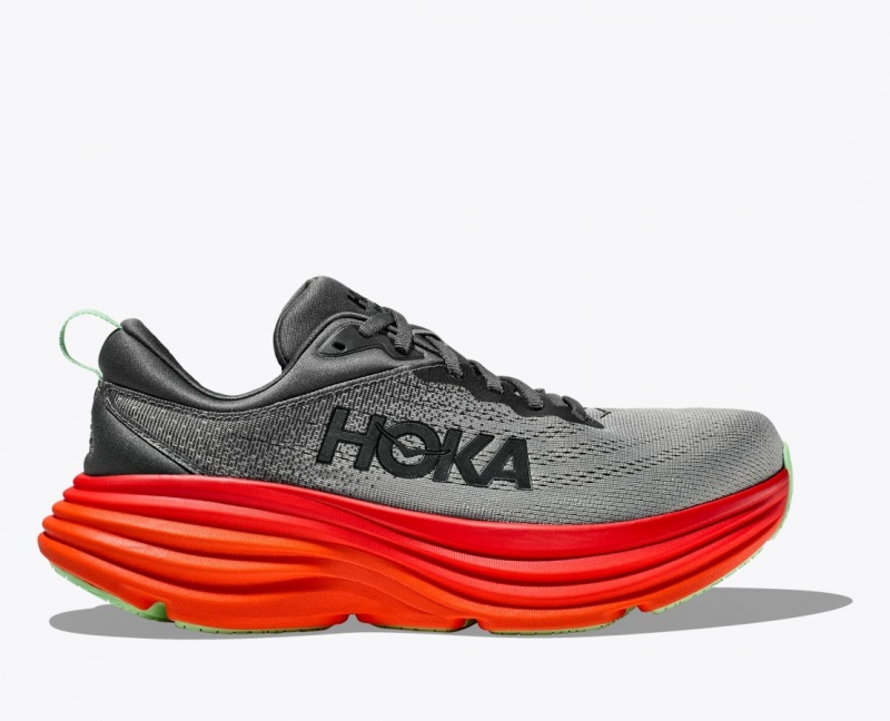 Dark Grey / Red HOKA Bondi 8 Men\'s Running Shoes | 4513290-YL