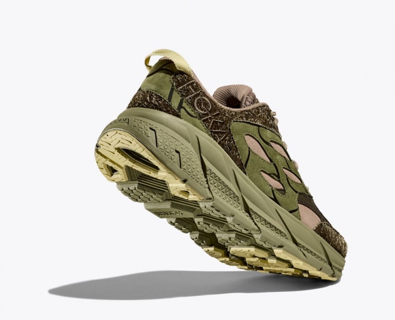 Green / Dark Brown HOKA Elite Terrain System Clifton L Suede Women's Sneakers | 4031987-JP