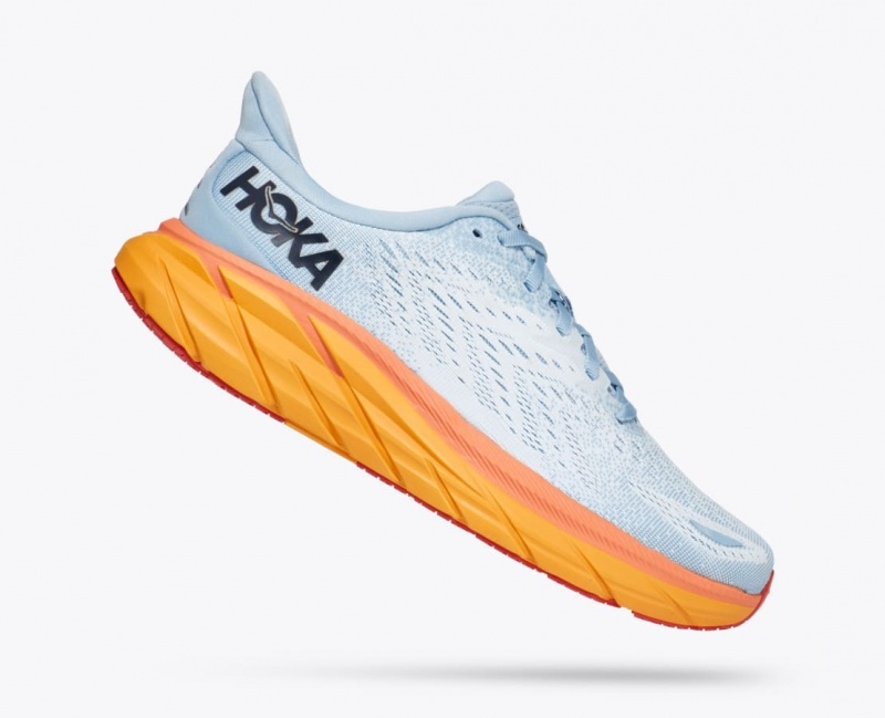 Light Blue / White / Orange HOKA Clifton 8 Women's Running Shoes | 2671893-RI