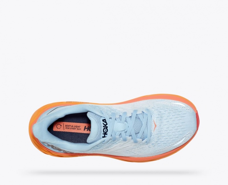 Light Blue / White / Orange HOKA Clifton 8 Women's Running Shoes | 2671893-RI