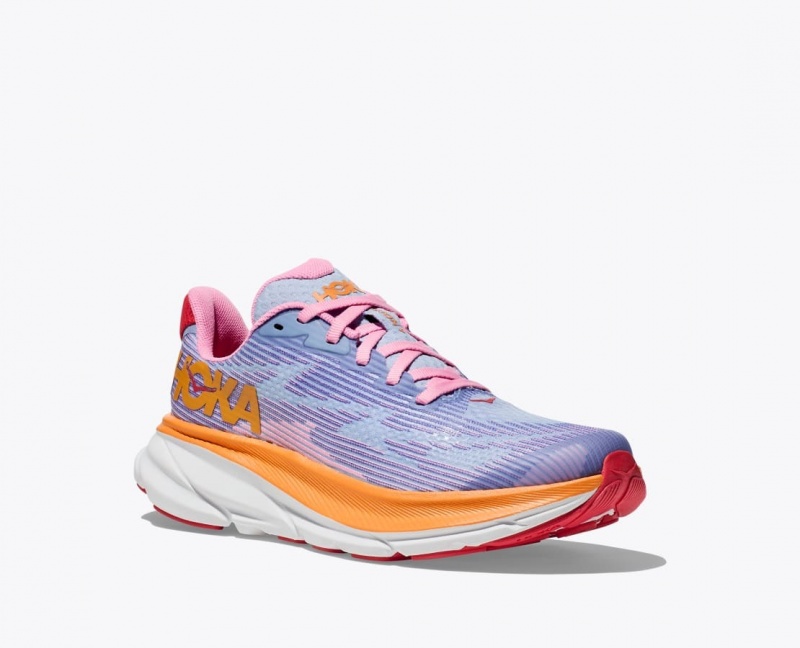 Light Purple / Orange / Pink HOKA Clifton 9 Kids' Running Shoes | 2035471-HJ