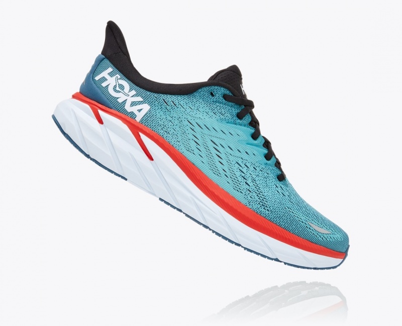 Turquoise / Red HOKA Clifton 8 Men's Running Shoes | 2901756-VX