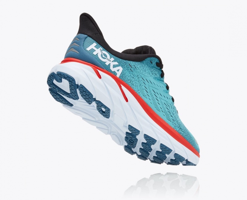 Turquoise / Red HOKA Clifton 8 Men's Running Shoes | 2901756-VX