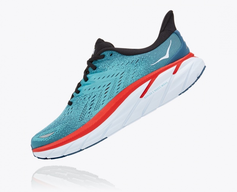 Turquoise / Red HOKA Clifton 8 Men's Running Shoes | 2901756-VX