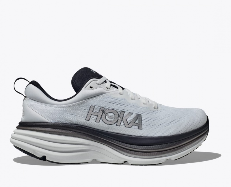 White / Black HOKA Bondi 8 Men\'s Running Shoes | 9248531-DW