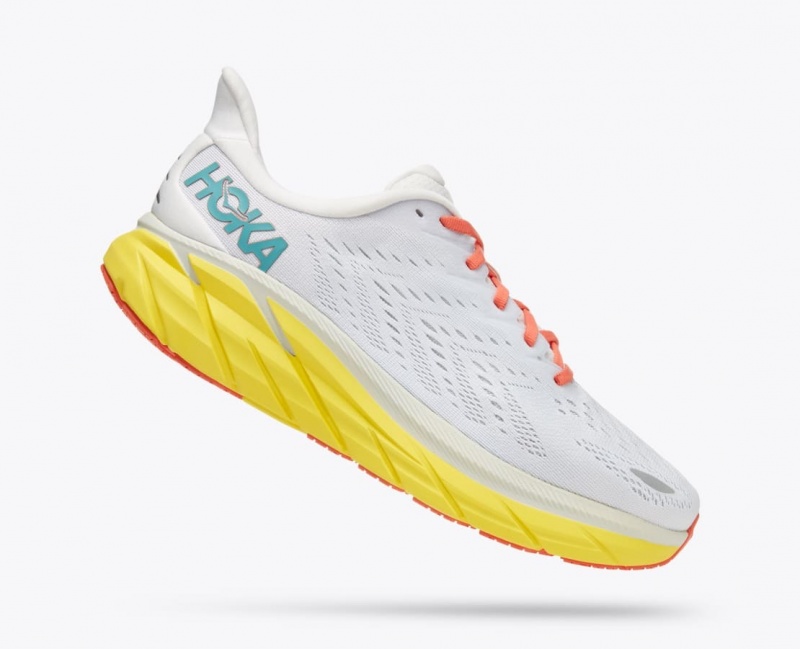 White / Yellow HOKA Clifton 8 Men's Running Shoes | 2398715-OM