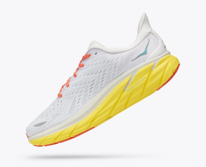 White / Yellow HOKA Clifton 8 Men's Running Shoes | 2398715-OM